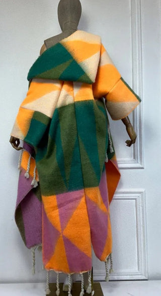 Orange & Green Winter Hooded Kimono