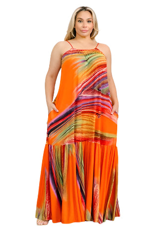 Orange  Colorful Painted Maxi Dress