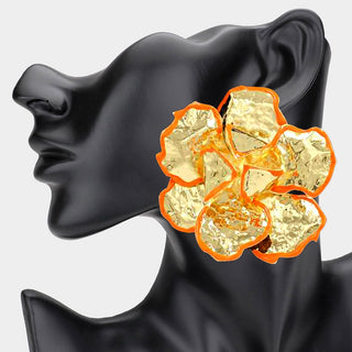 Oversized Metal Bloomed Flower Earrings