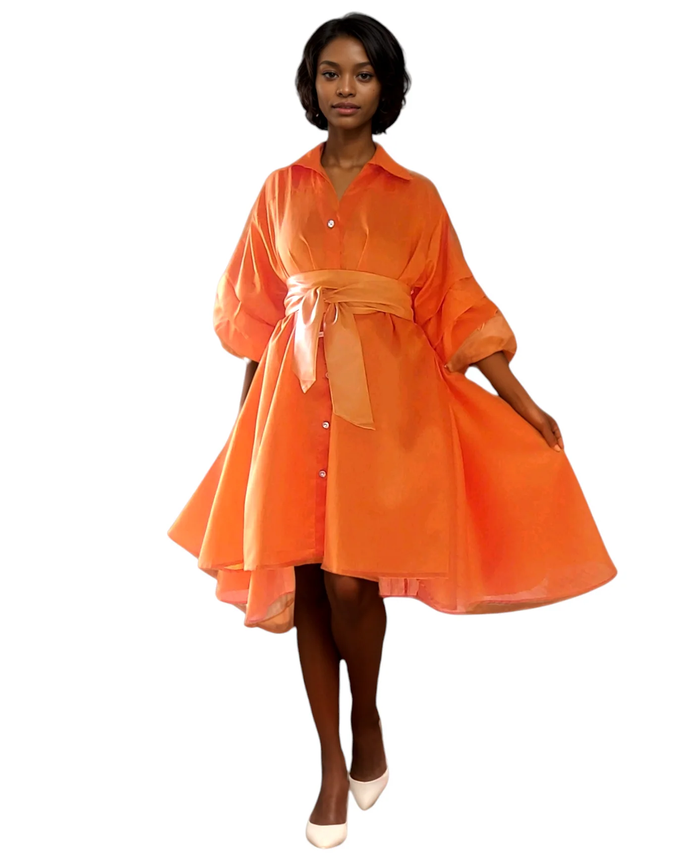 hi lo shirt dress H005X-DENIM Plus Size High-Low Denim Shirt Dress Self Belt