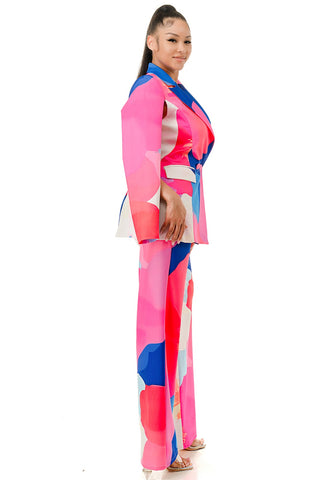 Pink & Blue Two Piece Pant Suit