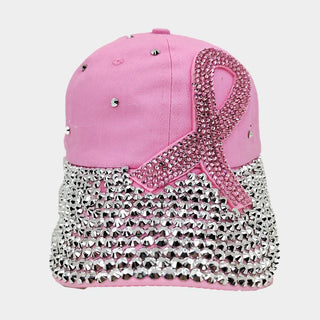 Pink Bling Studded Ribbon Baseball Cap