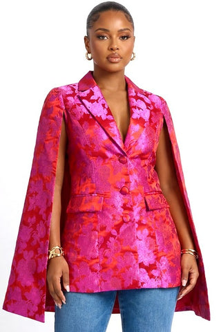 Fuchsia Floral Cape Blazer