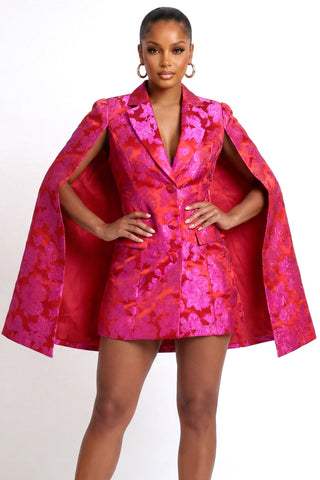 Fuchsia Floral Cape Blazer