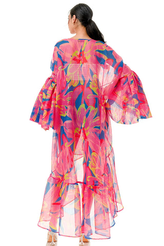 Ruffle Pink Floral Kimono