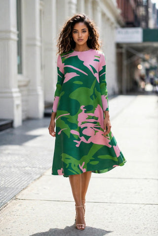 Pink & Green Midi Swing Dress – PricedJustRightFashion