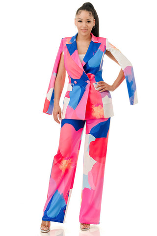 Pink & Blue Two Piece Pant Suit
