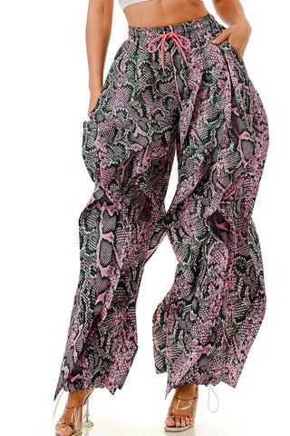 Pink & Green Leopard Ruffle Jogger Pants