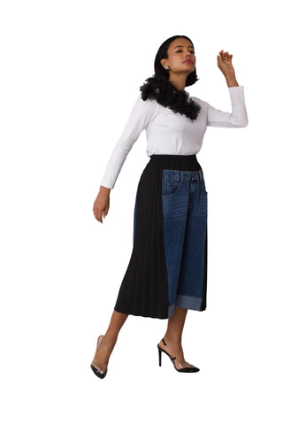 Pleated Denim Culottes