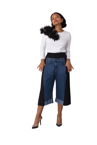 Pleated Denim Culottes