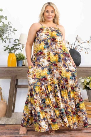 graffiti maxi dress Momyknows Chic White Graffiti Print Spaghetti Straps A-Line Flowy Vacation Maternity Maxi Dress, White / M