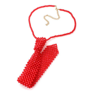 Red Pearl Neck Tie Necklace