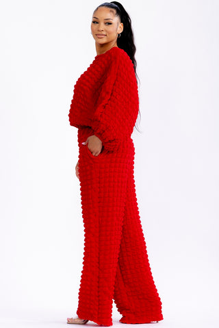 Red Popcorn Pant Set