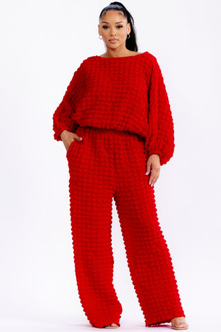 Red Popcorn Pant Set