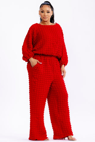 Red Popcorn Pant Set