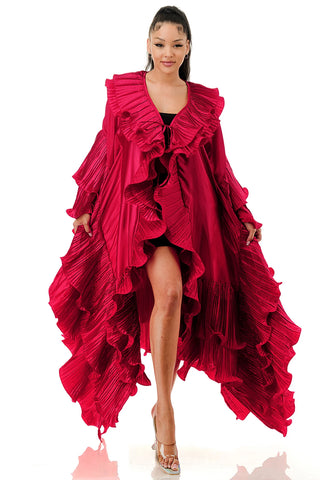 Burgundy Red Ruffle Open Cardigan