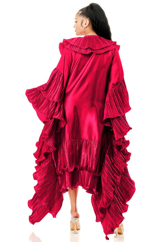 Burgundy Red Ruffle Open Cardigan