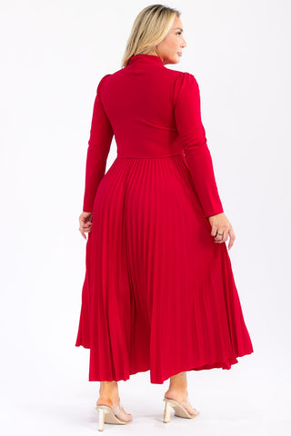 Red Pleated Bow Tie Dress