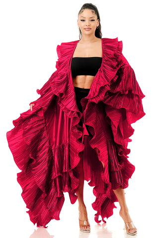 Burgundy Red Ruffle Open Cardigan