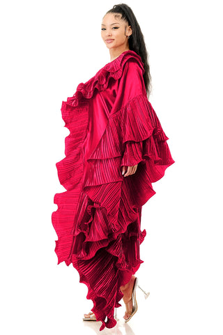 Burgundy Red Ruffle Open Cardigan