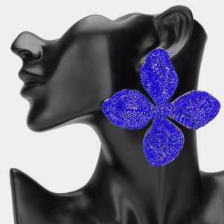 Royal Blue Oversized Bling Flower Earrings