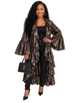 Snakeskin Ruffle Open Cardigan