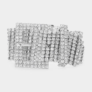 Silver Rhinestone Belt Buckle Bracelet