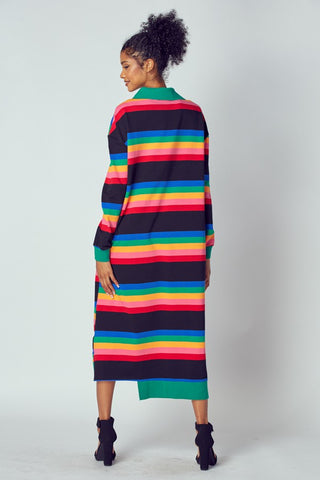 Colorful Stripe Polo Shirt Dress