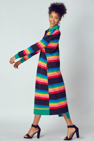Colorful Stripe Polo Shirt Dress