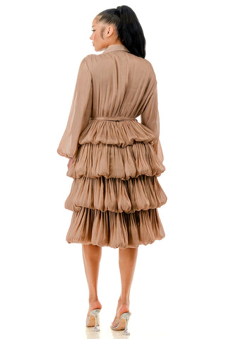 Tan Tiered Bubble Dress
