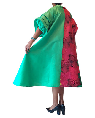 Green Flower Print Hi Lo Shirt Dress