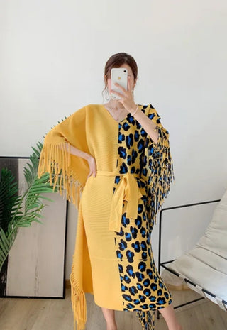 Yellow Leopard Accordion Dress