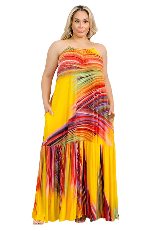Yellow Colorful Painted Maxi Dress