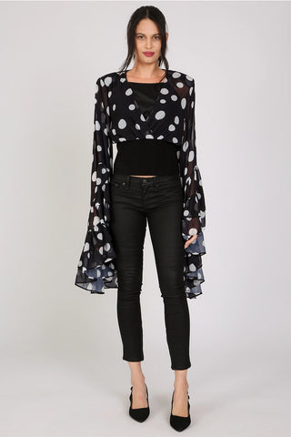 Black Polka Dot Bell Sleeve Blouse