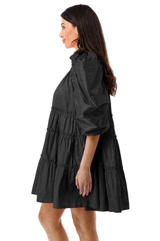 Black Ruched Puff Baby Doll Dress