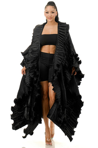 Black Ruffle Open Cardigan