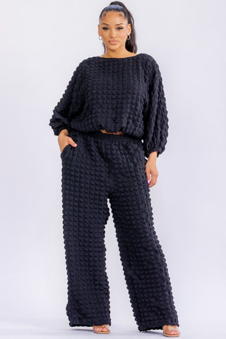 Black Popcorn Pant Set
