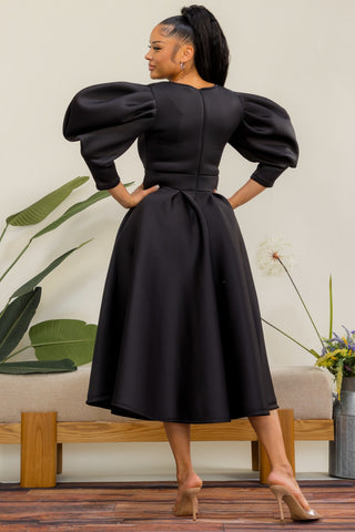 Black Puff Sleeve Scuba Dress