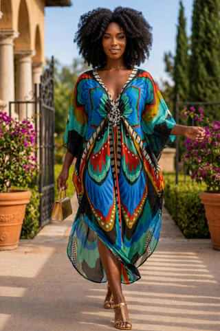 Blue Butterfly Print Kaftan