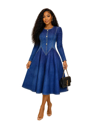 Blue Denim Print Bounce Dress