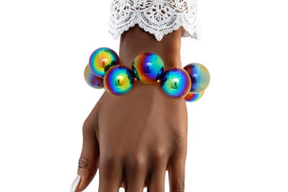Black Chunky Iridescent Ball Beaded Bracelet
