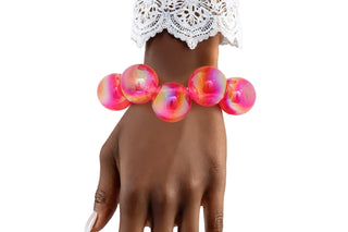 Fuschia Chunky Iridescent Ball Beaded Bracelet