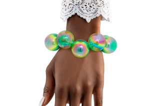 Green Chunky Iridescent Ball Beaded Bracelet