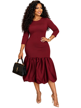 Burgundy Ruffle Hem Midi Dress