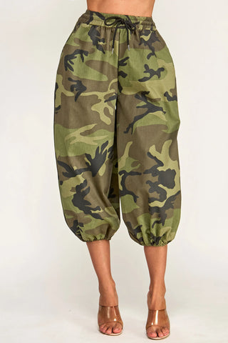 Camouflage Drawstring Parachute Pants