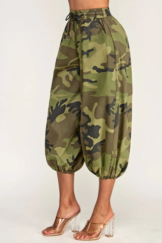Camouflage Drawstring Parachute Pants