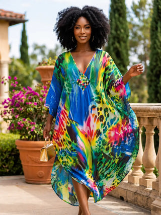 Blue Animal Print Kaftan