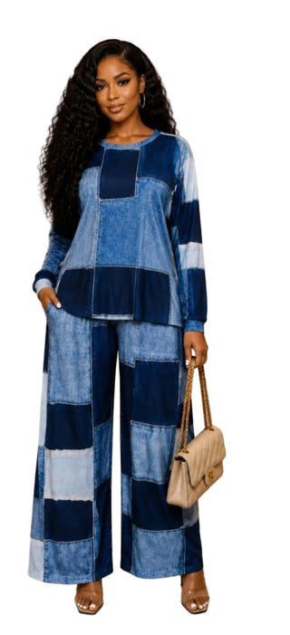 Denim Print Pant Set