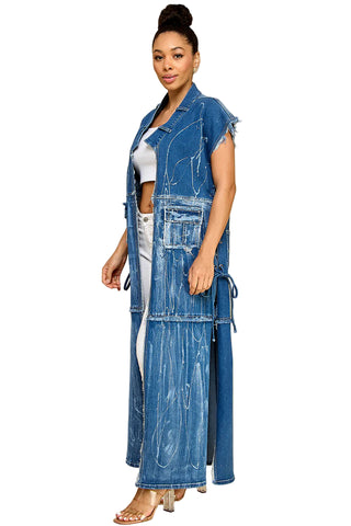 Splatter & Sparkle Denim Vest Duster