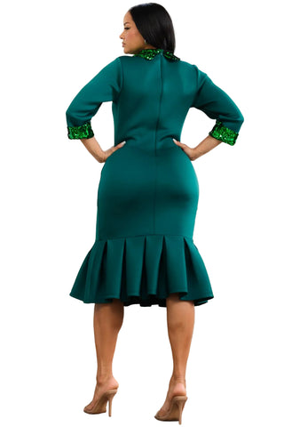 Emerald Green Sequin Collar Mermaid Dress
